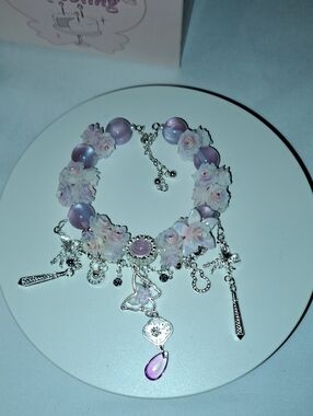 Delicate Pink Floral Charm Bracelet Necklace - Feminine Layered Jewelry
